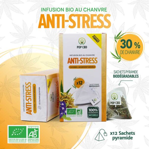 POP CBD – Infusion chanvre bio Anti-stress en sachet pyramide - 12 U